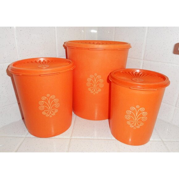 Vintage Orange Tupperware Nesting Canister Set of 3 servalier mcm 1970s storage - Picture 6 of 16